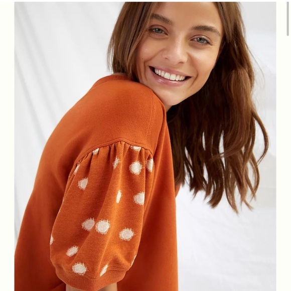 NWT Daily Practice by Anthropologie Puff Sleeve Polka Dot Sweatshirt Top Size S - Picture 2 of 8